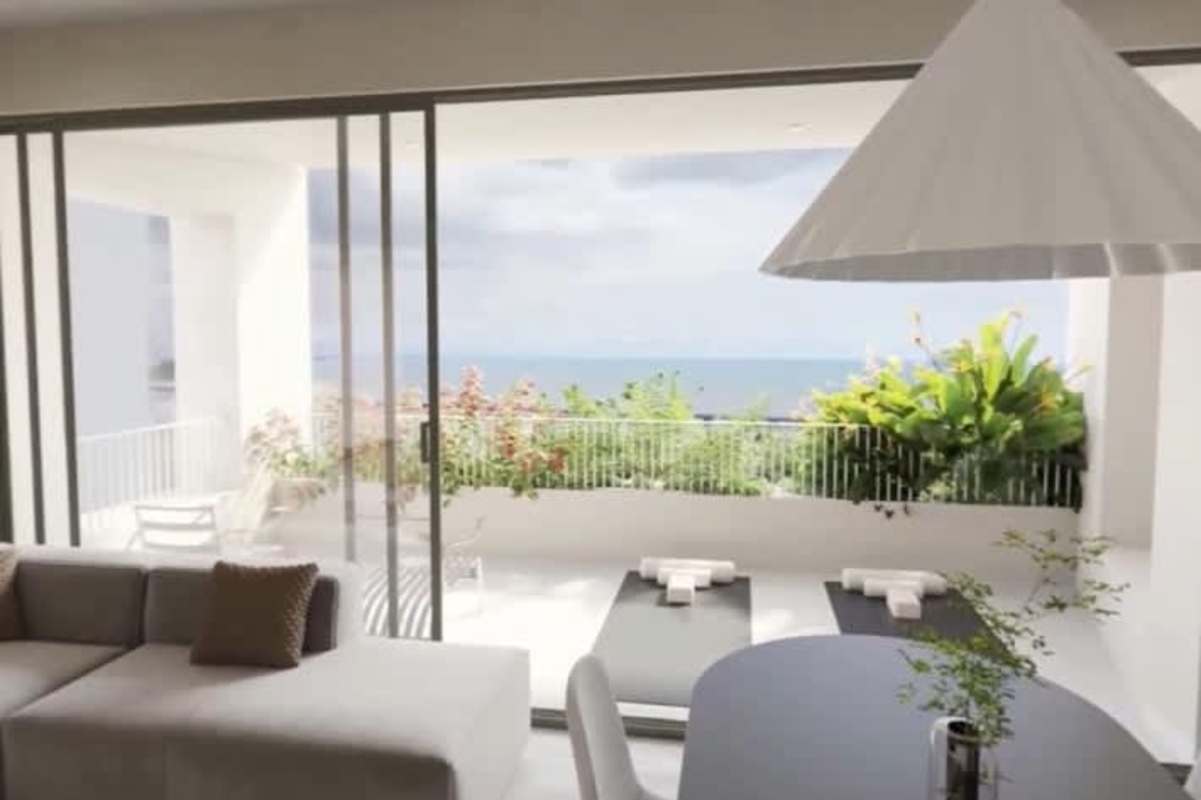 Integrated modern kitchen with quartz countertops and built-in appliances at PH Coco del Mar EcoResidences Panama City