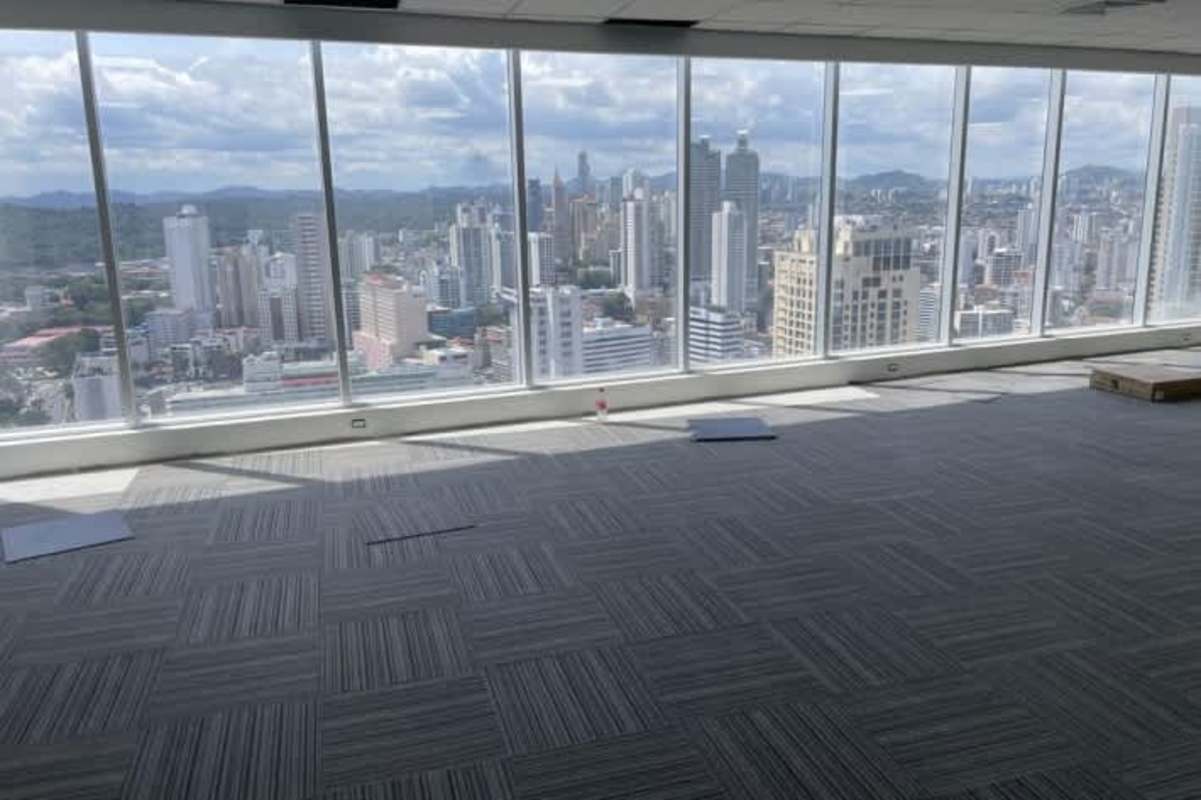 Unfinished office floor in premium skyscraper PH BICSA Tower Panama cityscape