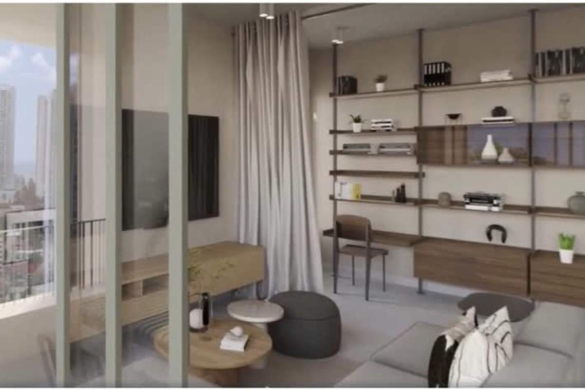 Aerial view sunset coastal skyline high-rise towers waterfront Panama City