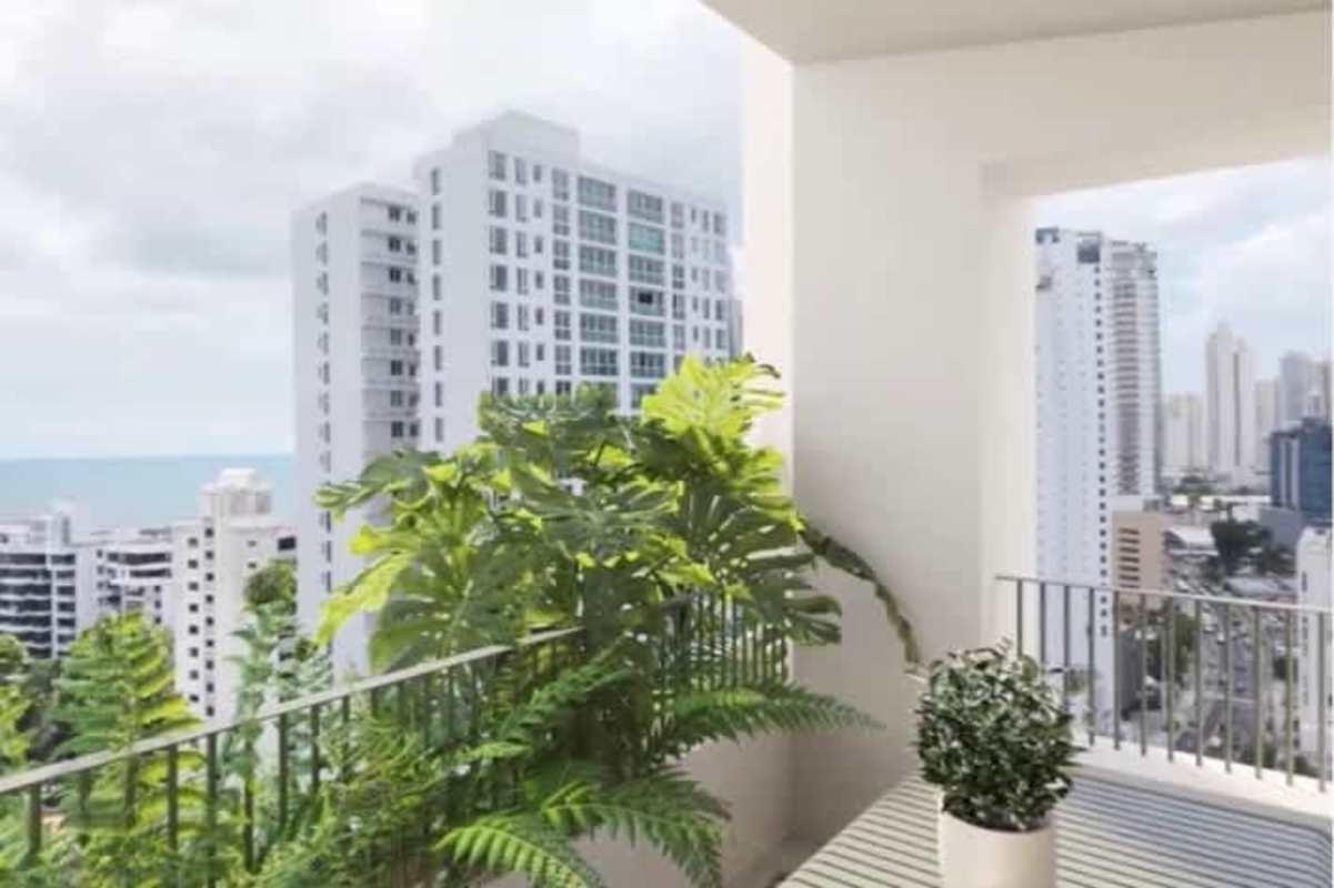 Private balcony garden overlooking Pacific Ocean skyline Coco del Mar luxury condo
