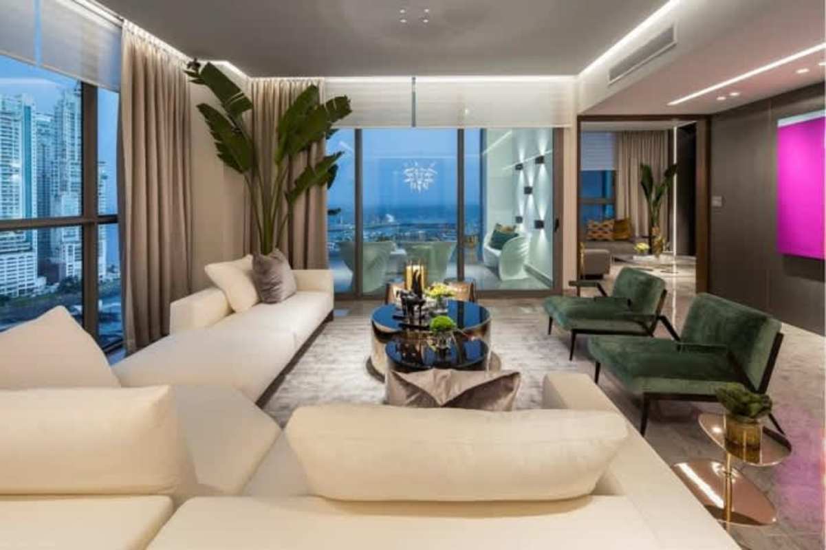 Modern luxurious living room design in Punta Paitilla apartment Panama