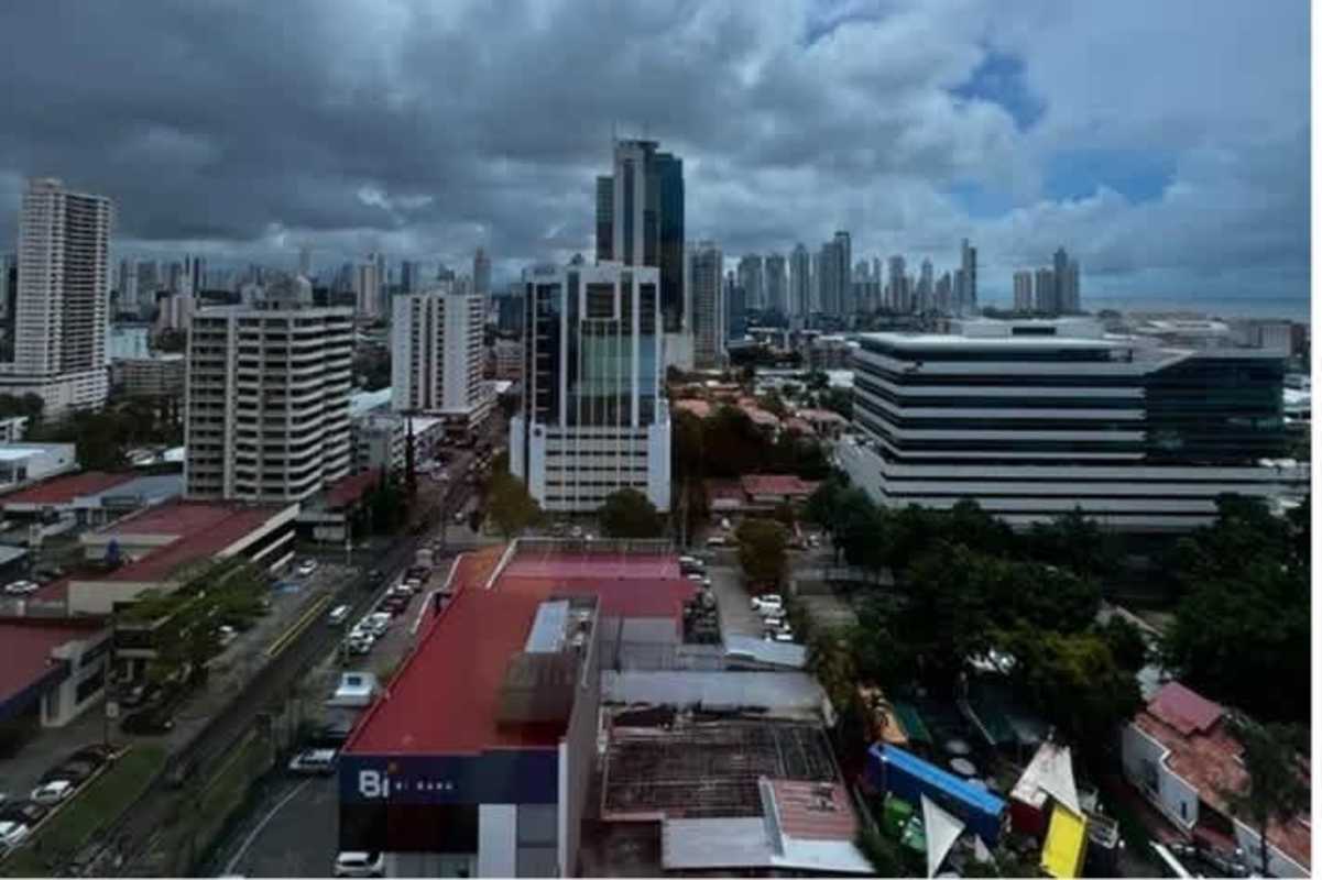 Aerial cityview with commercial towers including PH Silver Tower Obarrio Panama