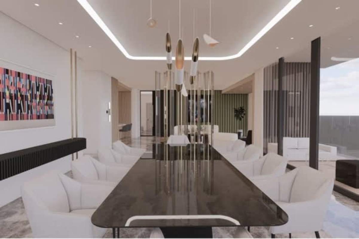 Modern spacious lobby with luxury finishes inside Ocean Reef Islands residential tower Panama