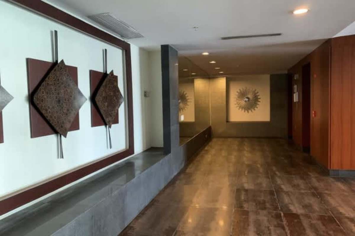 Modern elegant entrance lobby of Terrazas del Pacífico high-rise in San Francisco Panama