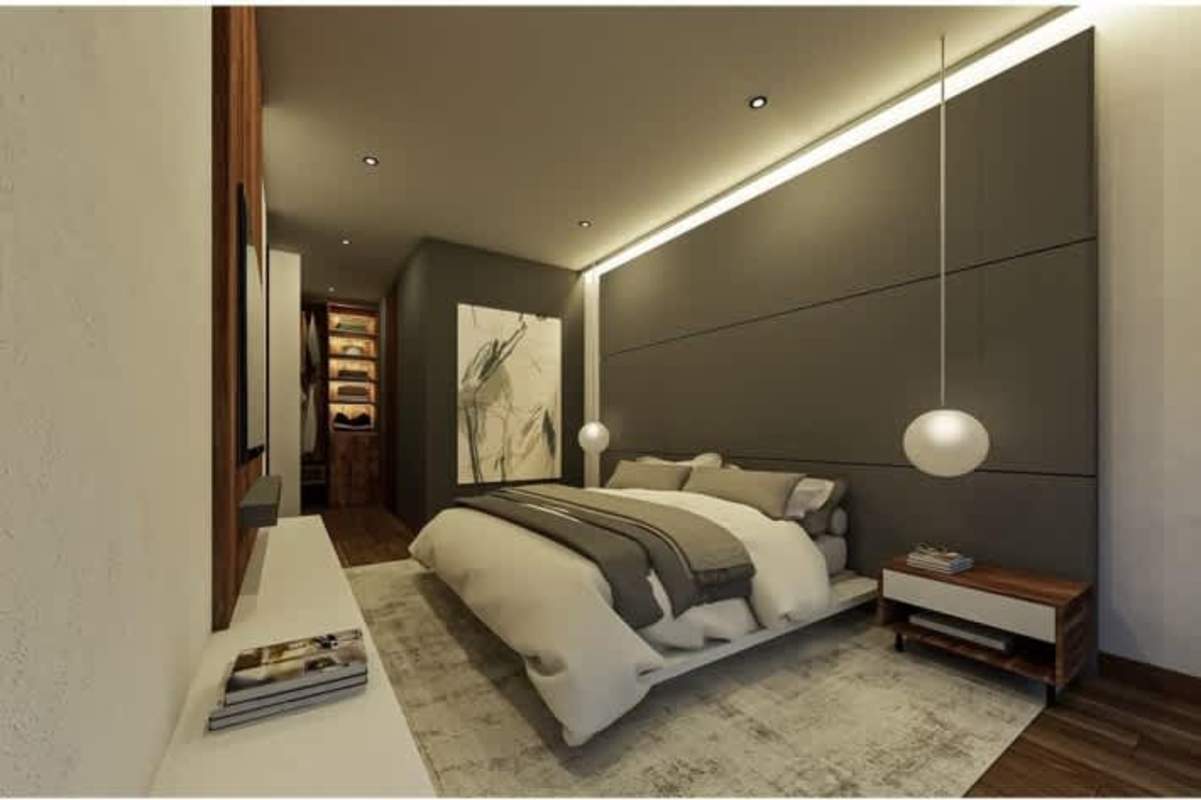 Spacious bedroom with floor-to-ceiling window overlooking Panama City skyline in PH La Cresta Tower Bella Vista