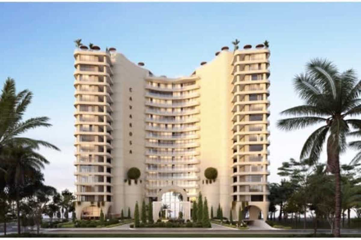 Luxury high-rise condominium with curved balconies overlooking Pacific Ocean in Amador Panama