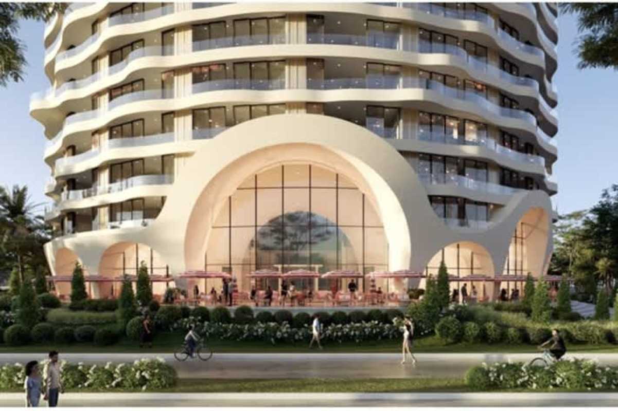 Oceanfront luxury building in Amador Panama with rooftop amenities landscaped plaza and balconies