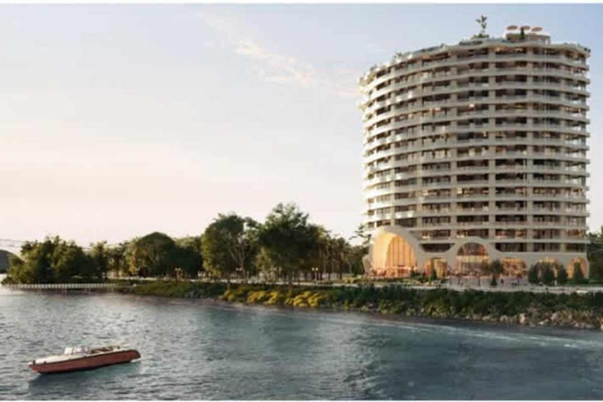 Luxury high-rise oceanfront apartment building rounded balconies waterfront PH Amador Marina Club Panama