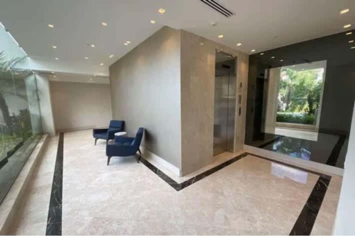 Luxurious modern lobby marble floors reception desk in Santa Maria Golf Country Club Panama