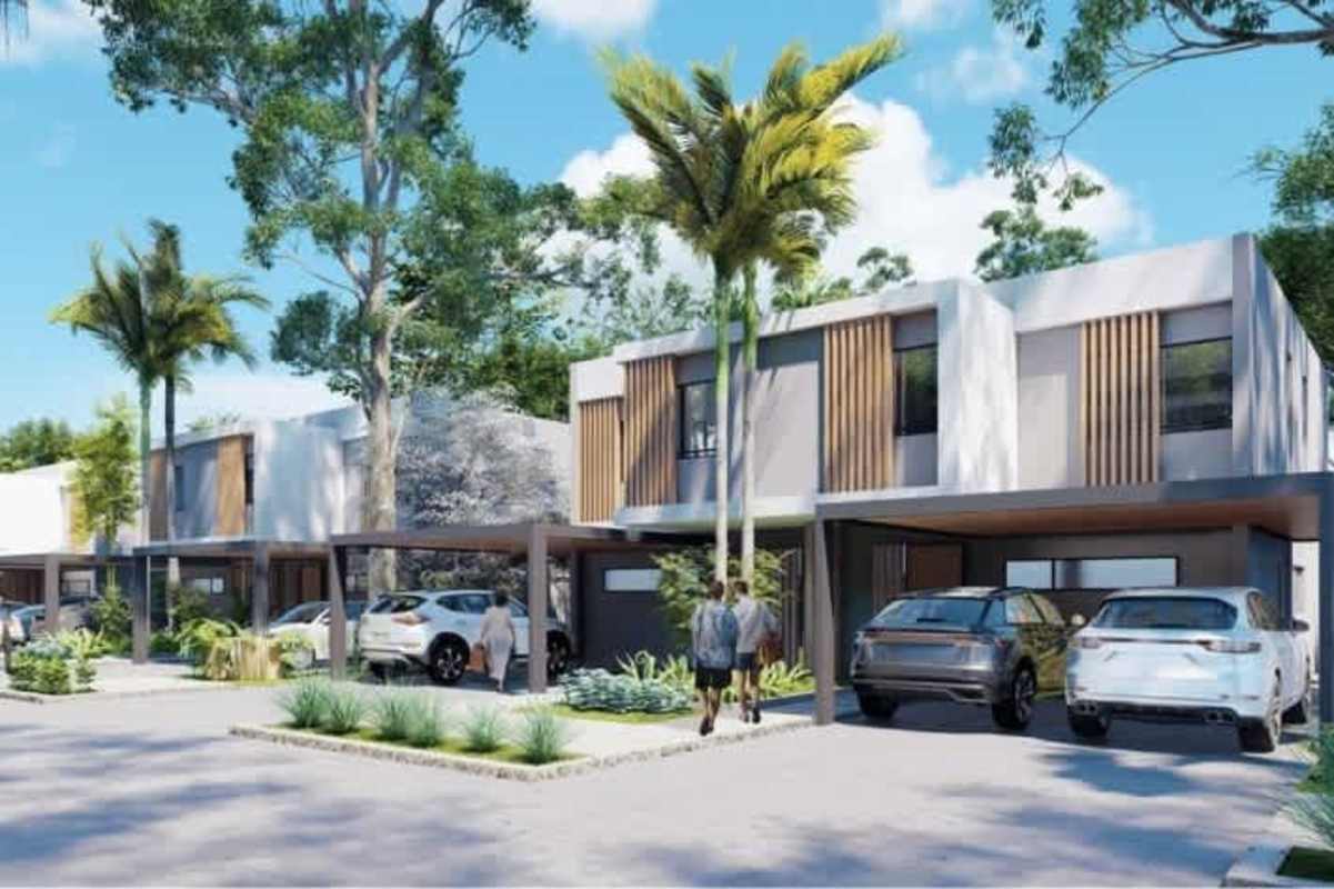 Contemporary villas with large windows covered parking and landscaping Panama Norte