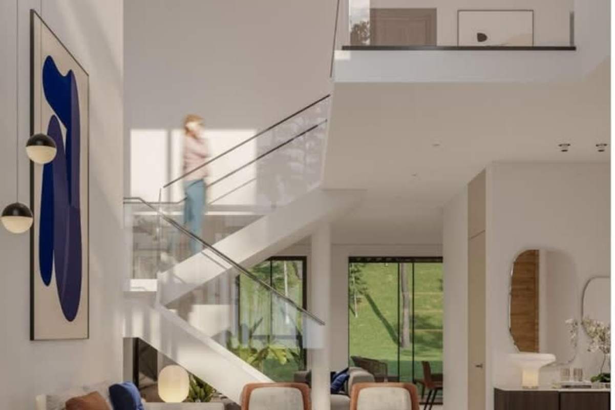 Spacious two-story living room with staircase and contemporary design Panama Norte