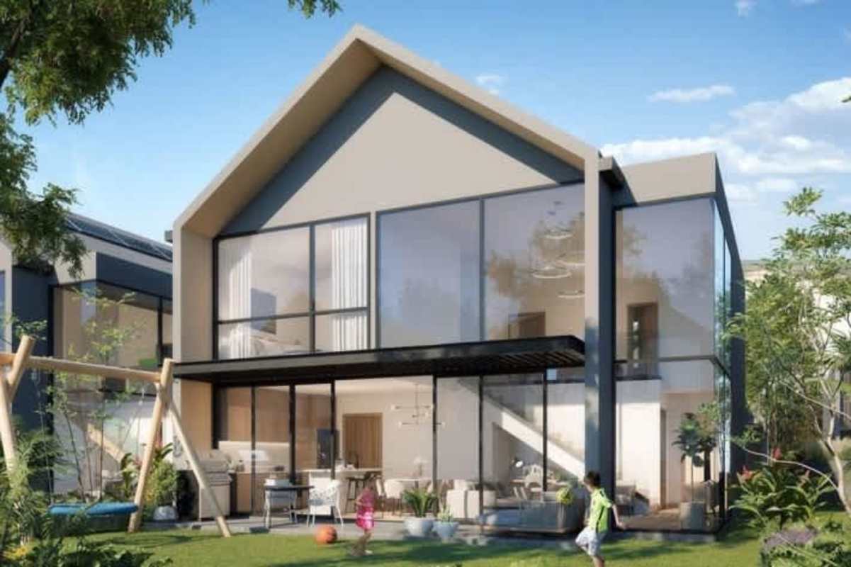 Aerial view playground, pool, gardens sustainable complex Green City Panama Norte