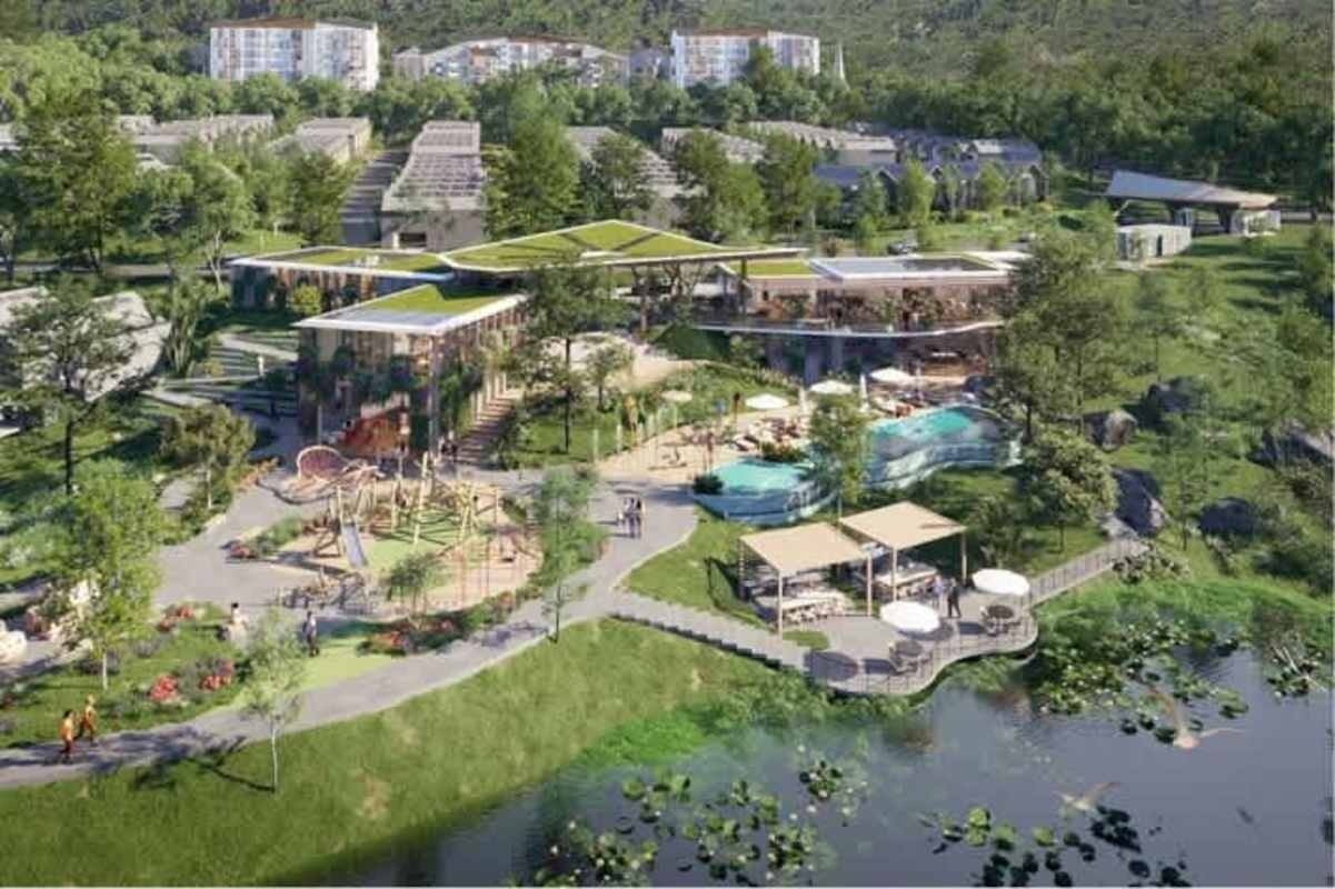 Aerial floor plan modern villa garden double garage patio Green City Panama