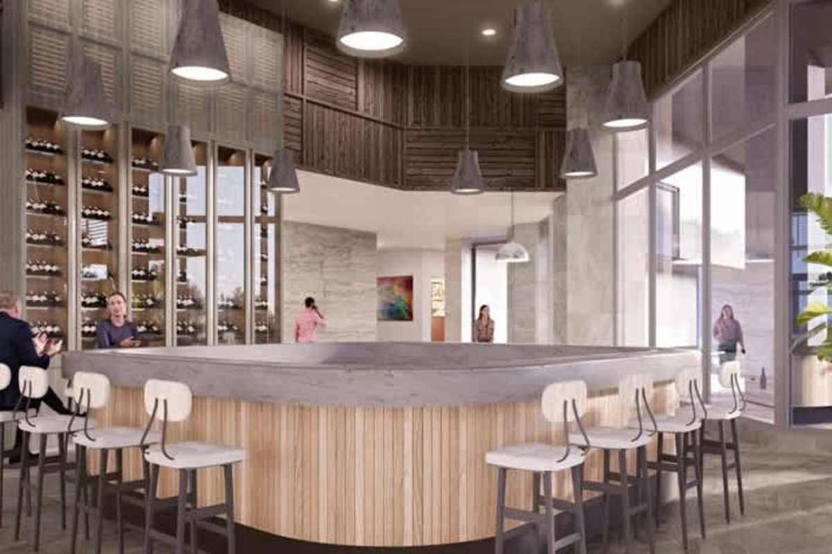 Modern wine bar with panoramic windows and elegant lounge seating in Oceana Santa Maria