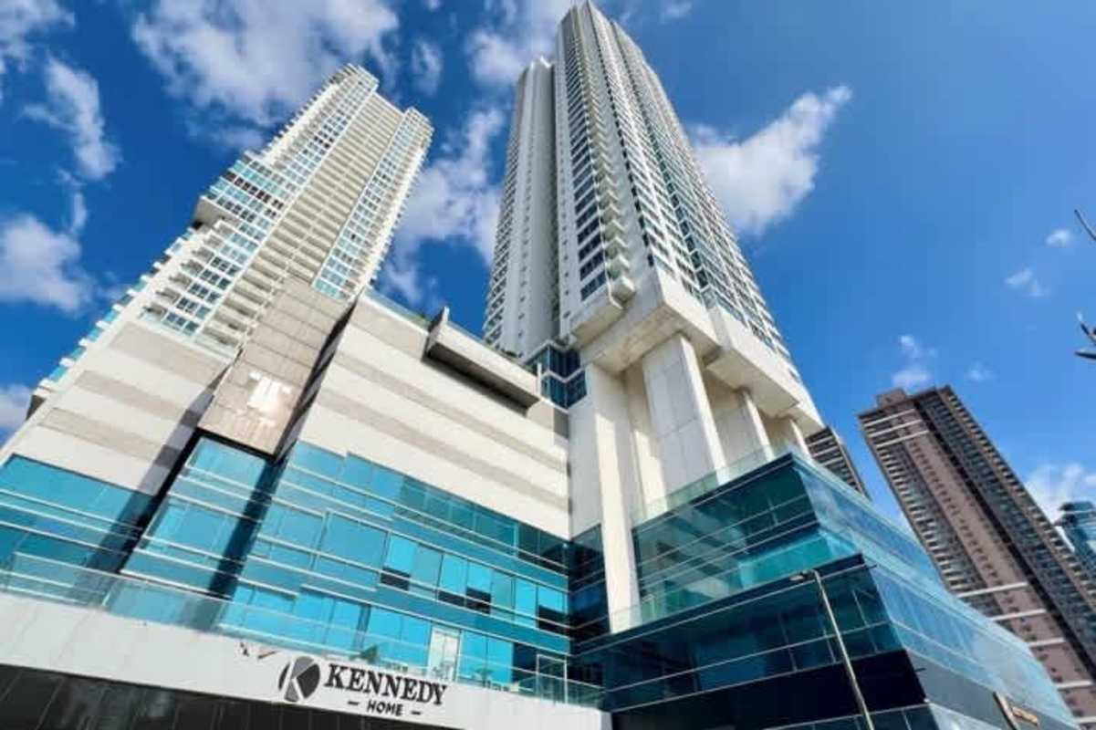 Modern skyline view with glass balconies at PH Top Towers Costa del Este