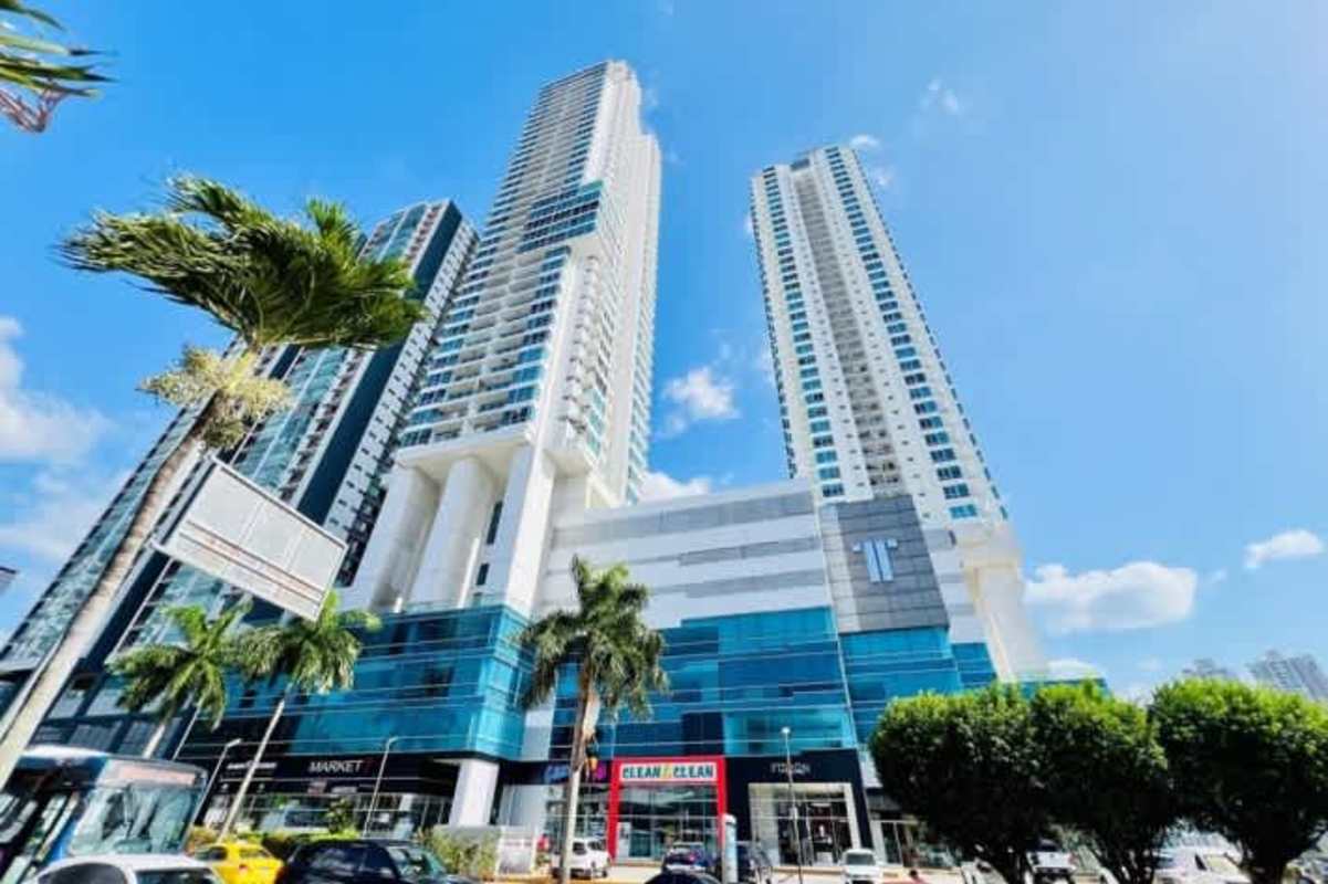 Luxury high-rise condominiums with glass windows at PH Top Towers Costa del Este Panama
