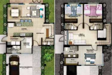 Two-story modern house floor plan with 3 bedrooms, patio, terrace in Riverview Panama Oeste