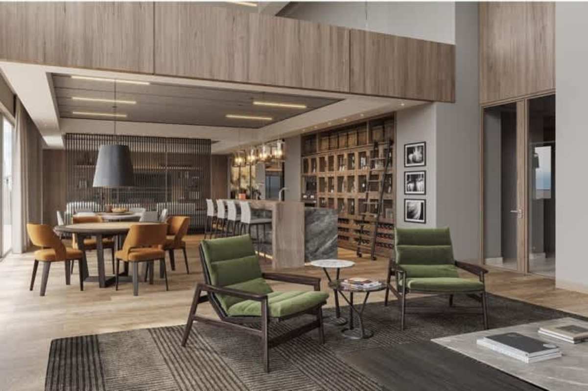 Modern open-plan living and dining space with city views at Santa Maria Panama luxury apartment