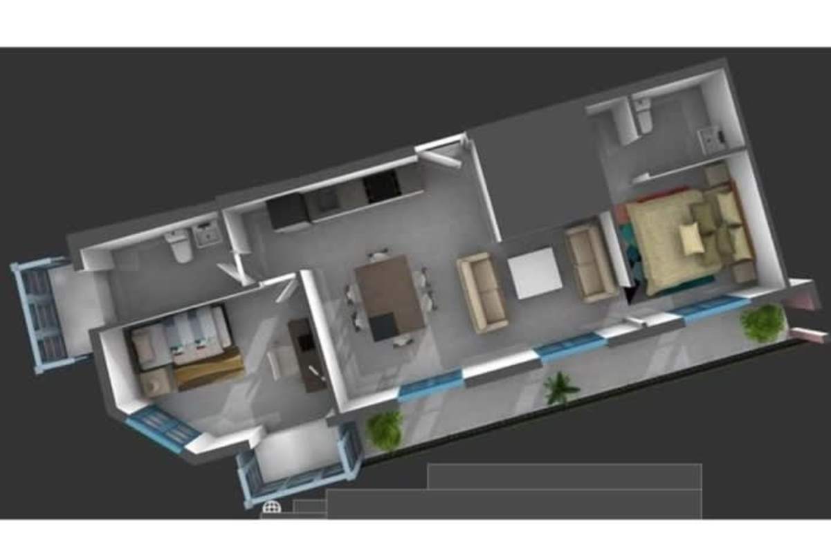 Floor plan two bedroom modern apartment balcony Casco Viejo Panama