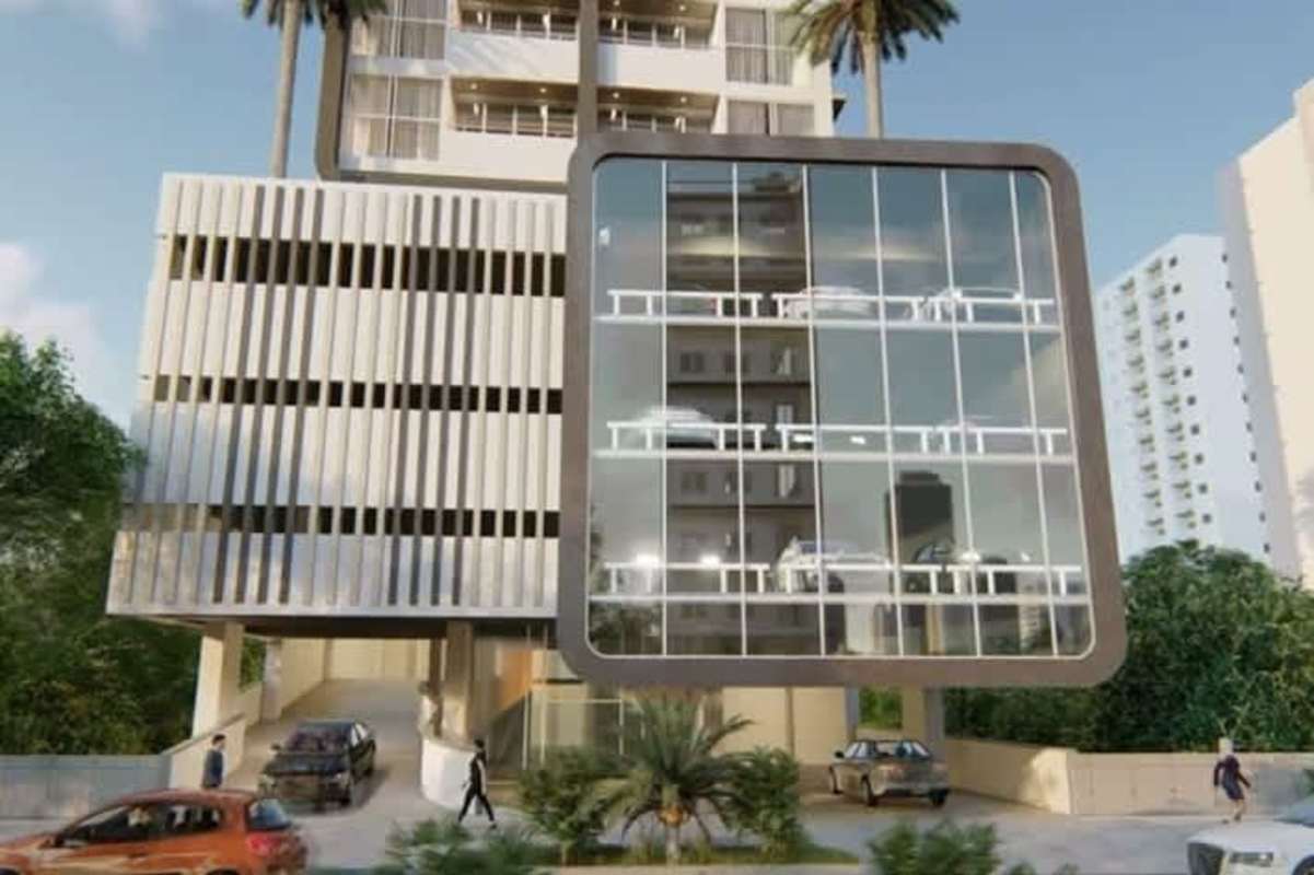 Sky Swiss high-rise with glass facade and car showroom in El Cangrejo Panama City