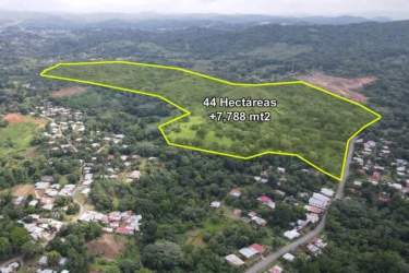 Satellite map view showing 44 hectare land location with boundaries marked in Panama