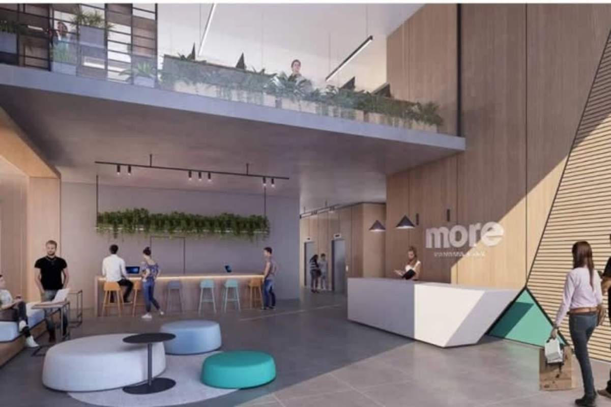 Contemporary lobby with coworking and reception area in PH More El Cangrejo Panama