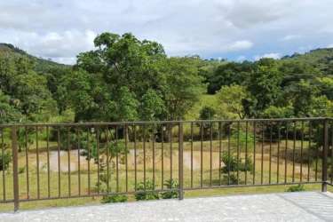 Balcony terrace with scenic view to green hills and rural landscape farm Veraguas