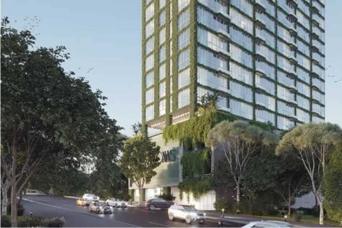 High-rise tower Amazonas vertical gardens on exterior glass facade Avenida Balboa Panama City