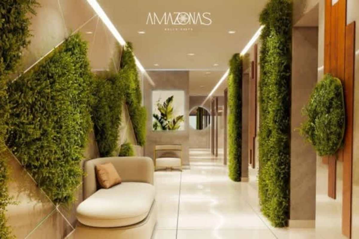 Lobby with vertical gardens, seating area, biophilic modern design at PH Amazonas Bella Vista Panama City