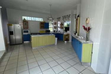 Modern kitchen with center island, high ceiling, bright cabinets, appliances luxury mansion Coronado