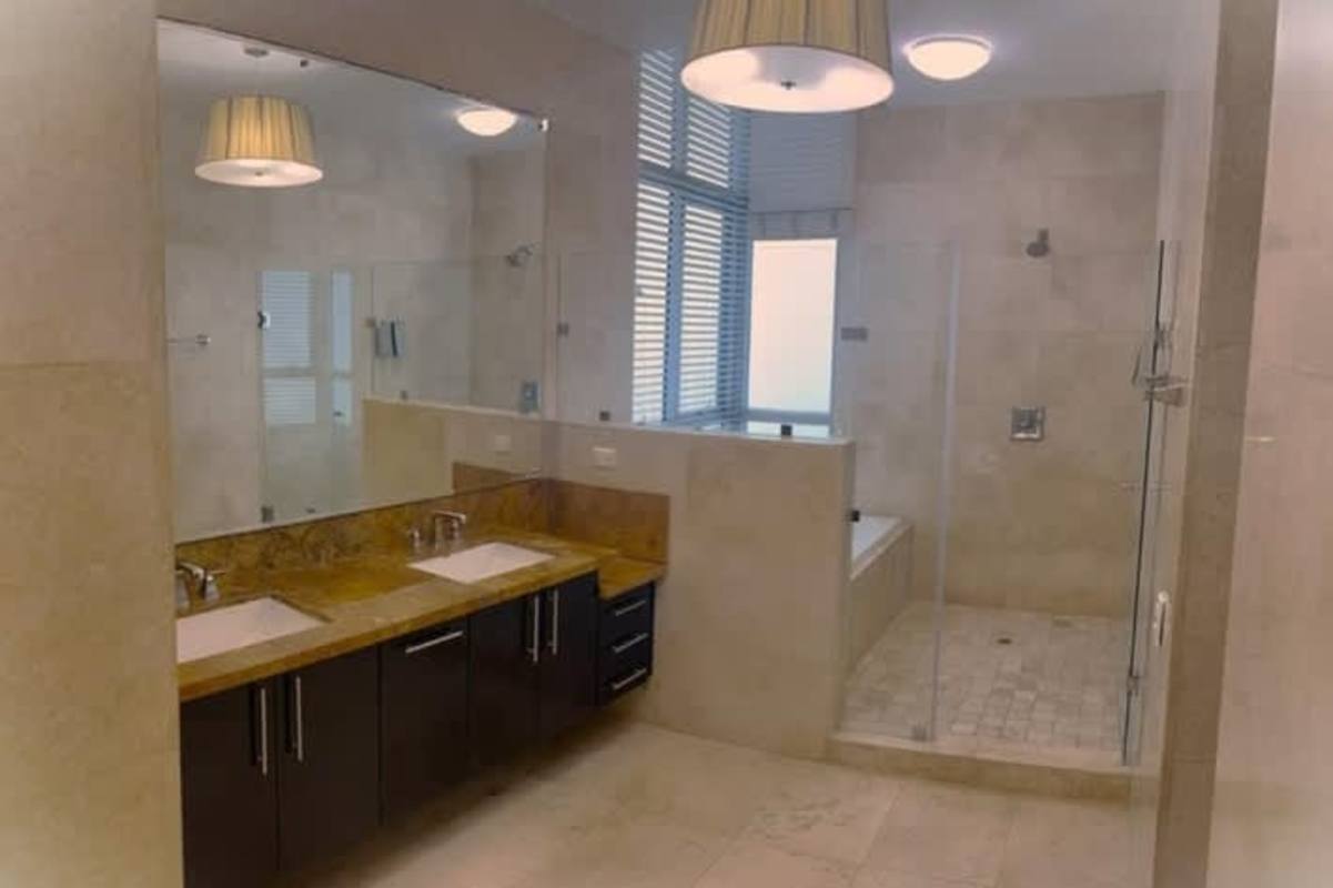 Modern marble bathroom double vanity shower tub PH Costa del Este Panama City