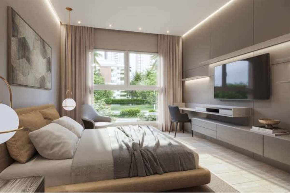 Modern master bedroom with garden views luxury residence Santa María Panama