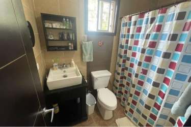 Contemporary bathroom single vanity mirror shower curtain PH Villa Brisas Coronado Panama