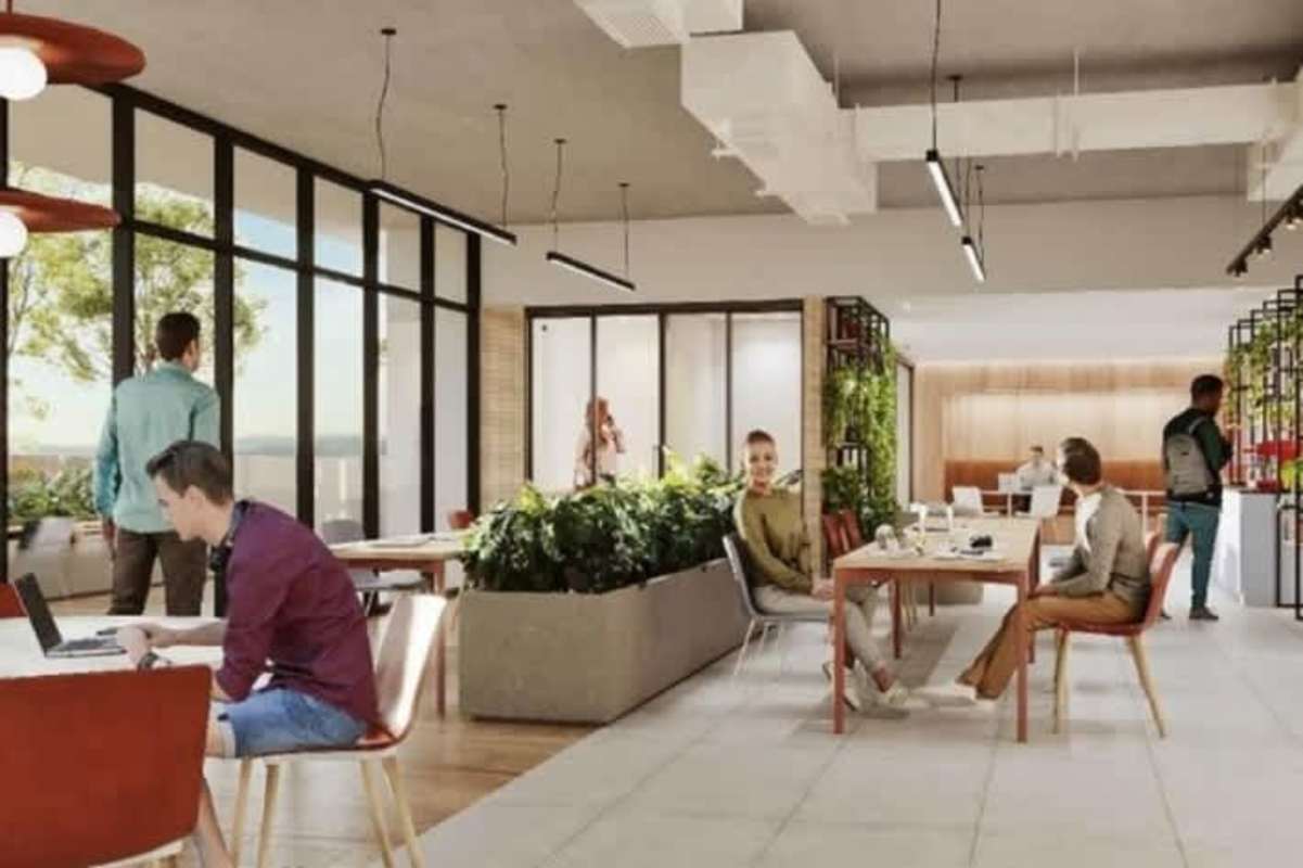 Open coworking shared office natural light Sky Park apartments Panama