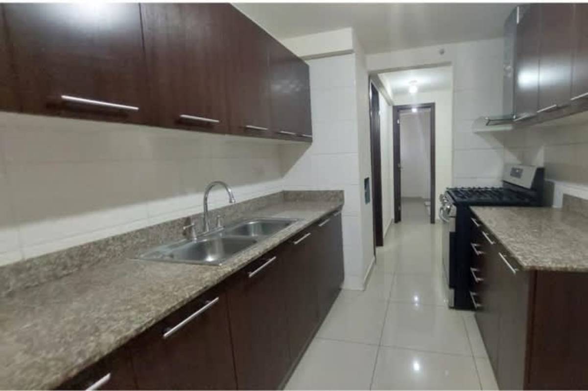 Modern bathroom with granite countertop, glass shower enclosure in Condado Country Club Panama