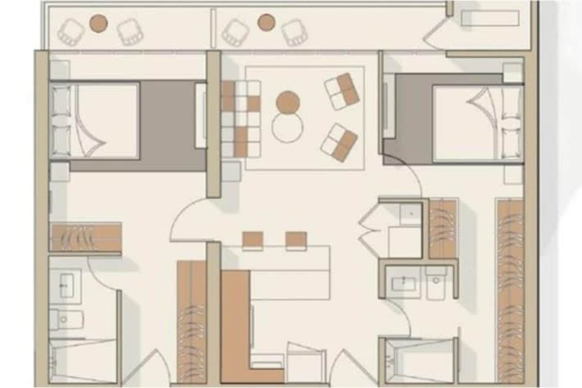 Modern open layout floor plan with balcony 2 bedroom luxury condo Amador Panama