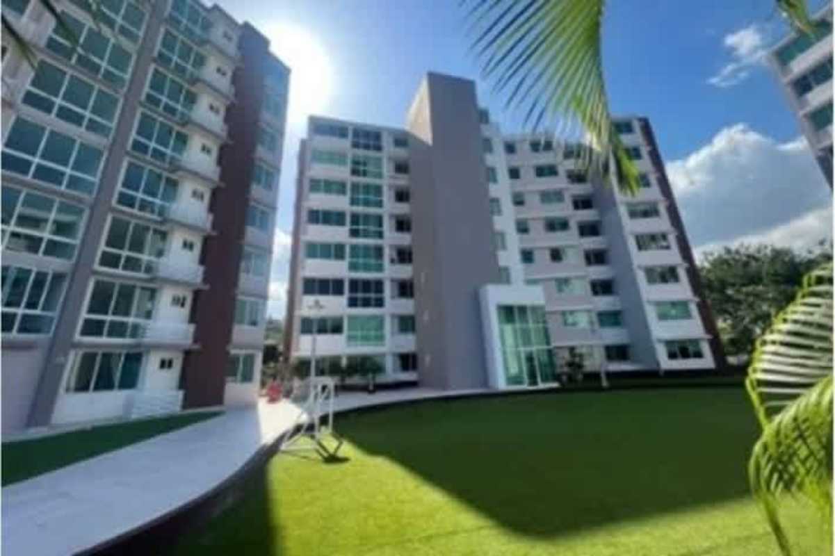 Exterior of apartment buildings with big windows and balconies at Albrook Residences Panama City