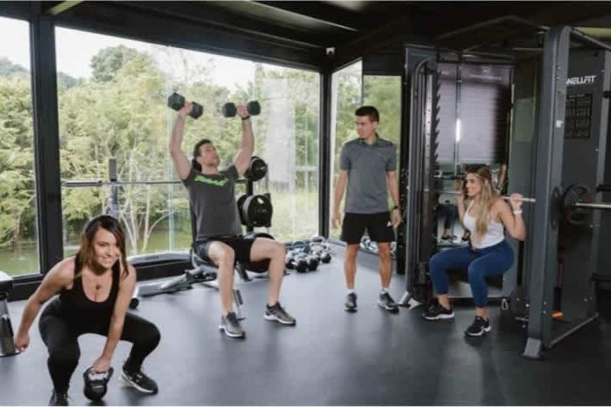 BBQ grill area with picnic tables and shaded patios at Albrook Residences Panama