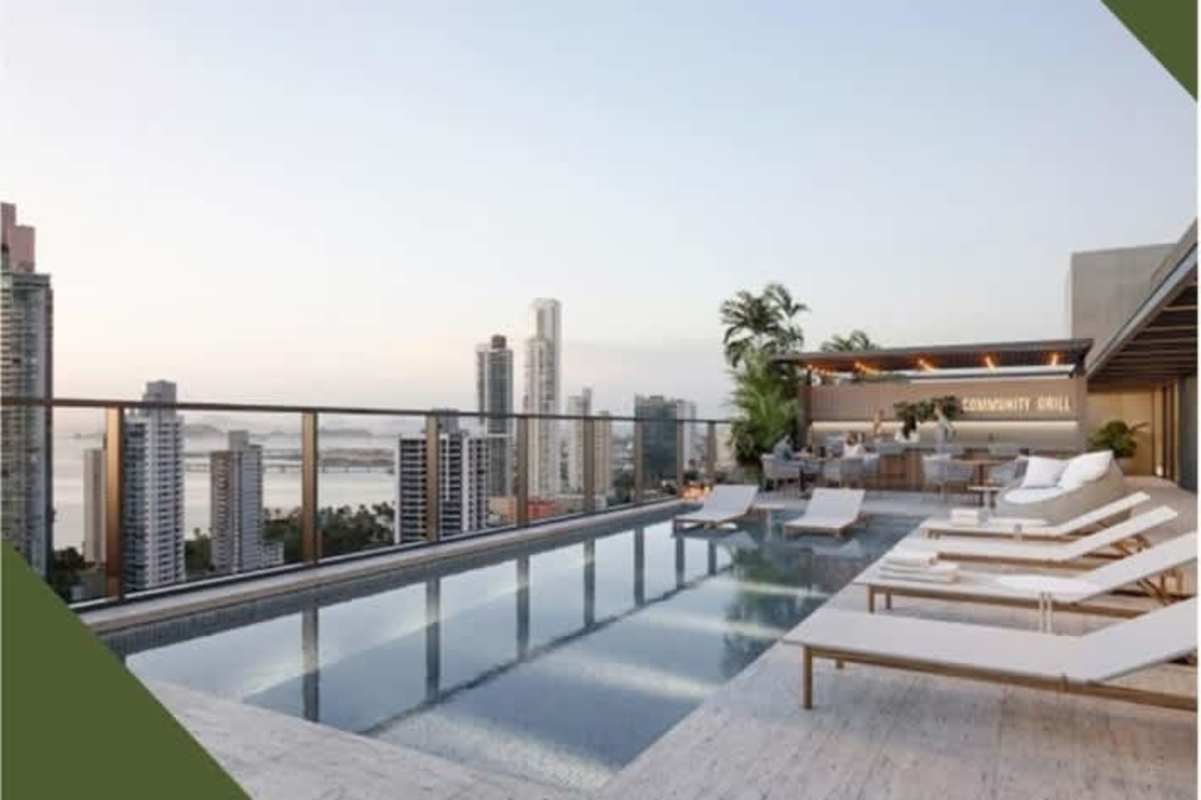 Smart condo tower PH Vibe with vertical gardens and modern entrance Bella Vista Panama City