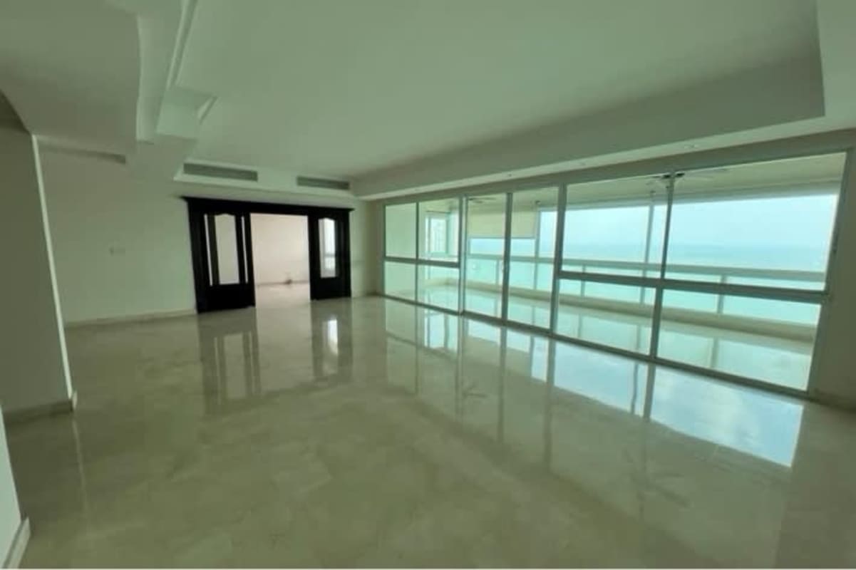 Master bedroom with marble floors, large windows, ocean views in PH BICSA Panama