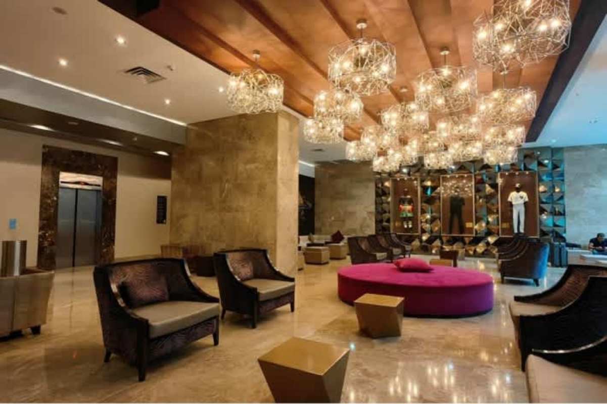 Spacious furnished bedroom with ocean view window at PH Megapolis Avenida Balboa Panama