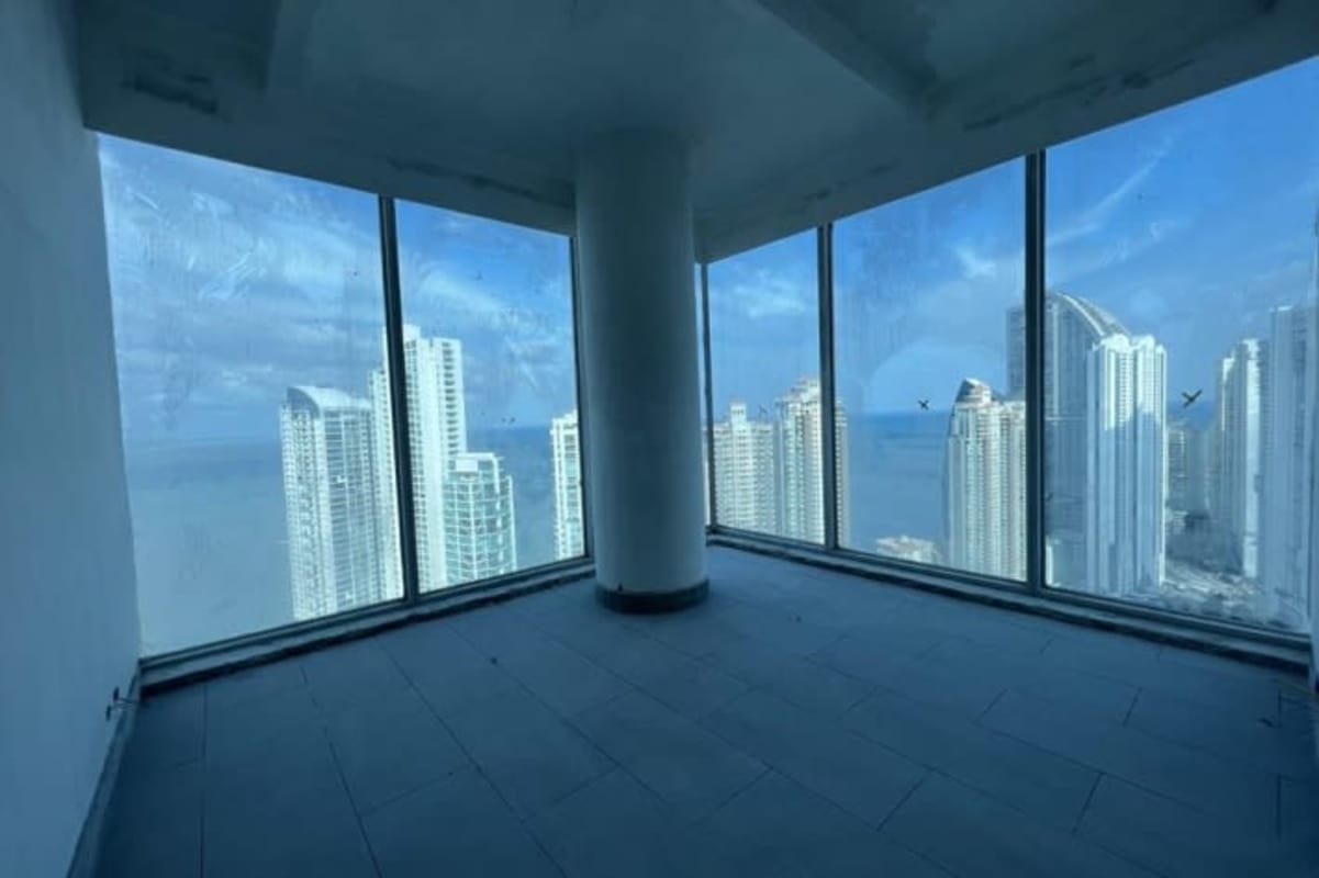 Open plan shell condition office with skyline and ocean view Punta Pacifica Panama
