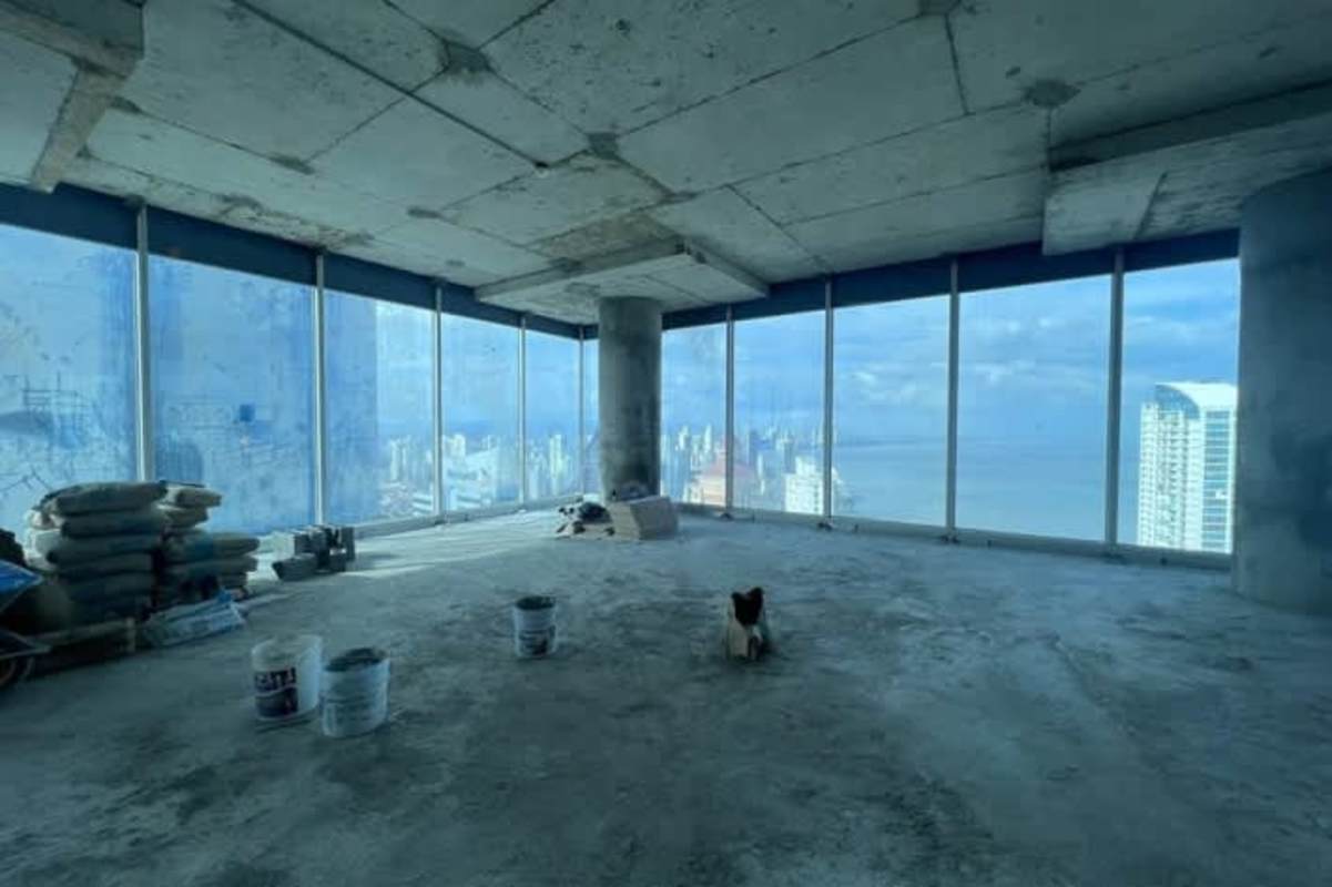 Unfinished high floor commercial office in PH Oceania Tower 2000 with ocean views, exposed ceiling, floor-to-ceiling glass