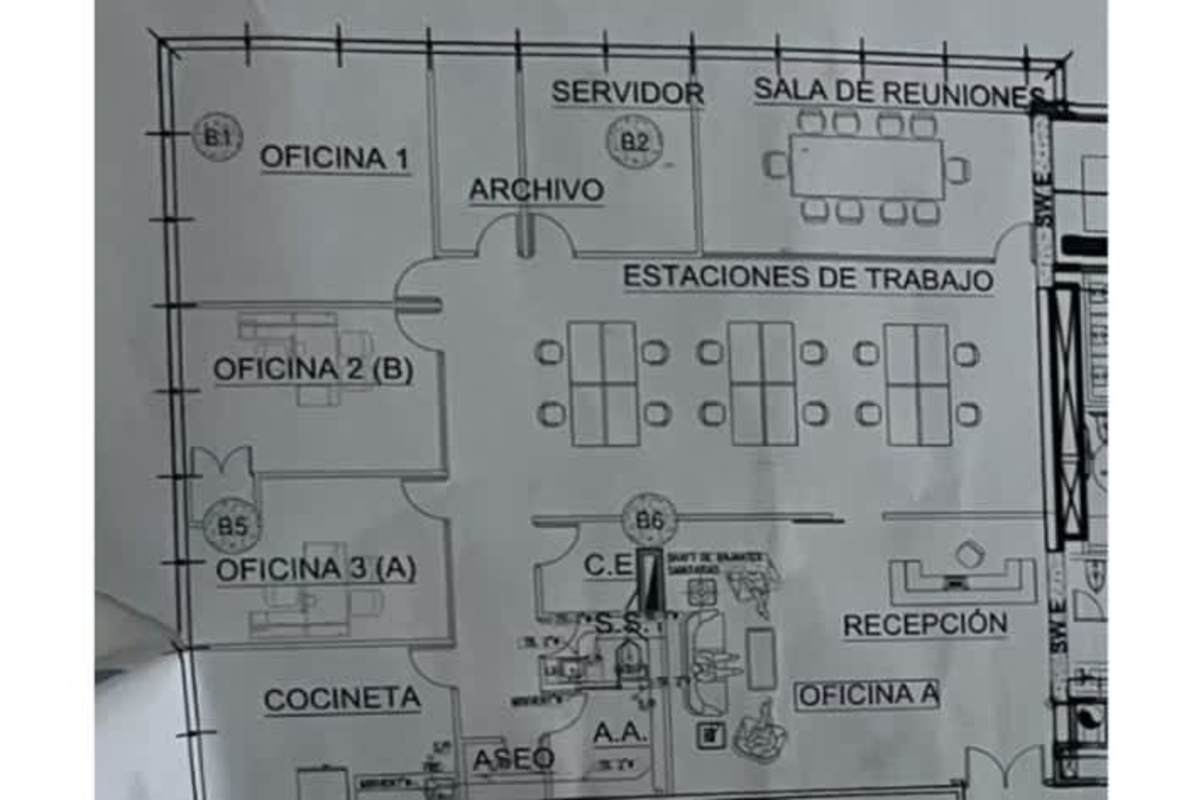 Modern corporate office layout with reception, private offices, and conference room at Oceania Business Plaza Tower 2000