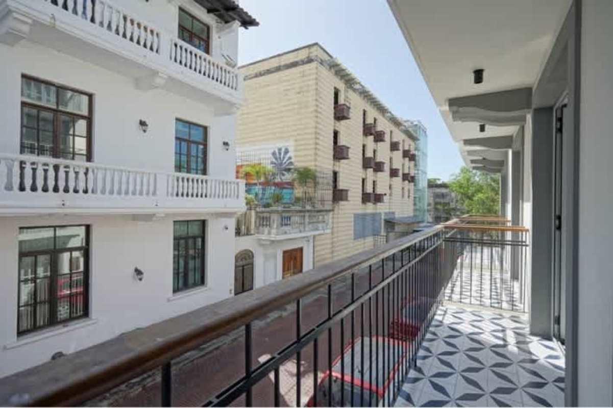 Private balcony decorative tiles overlooking Casco Viejo street PH Casa Contemporanea