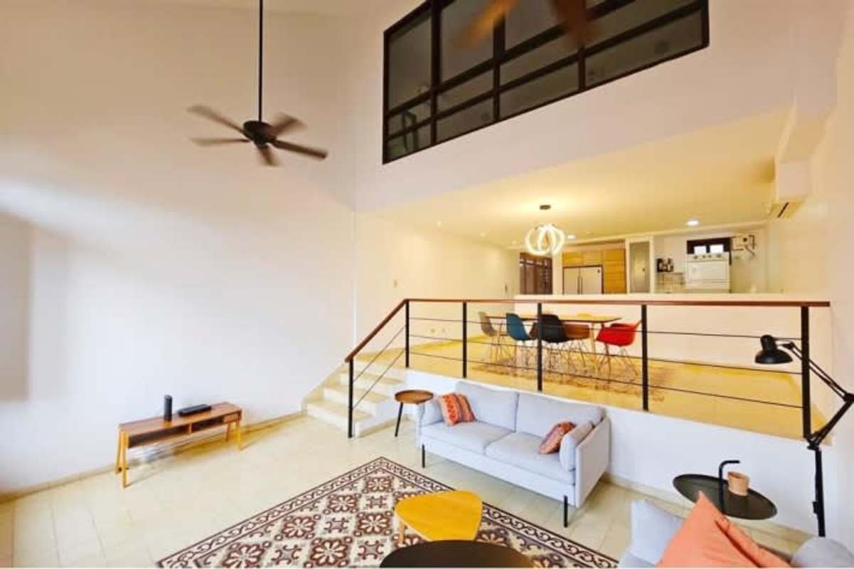 Spacious split-level living area with high ceilings in PH Casa Ruigar Casco Viejo Panama City