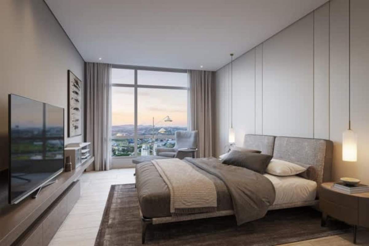 Open living and dining area with city view balcony at PH Corotú Santa María Panama