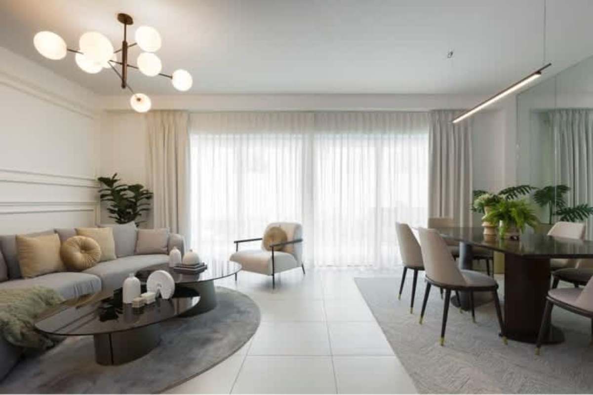 Spacious open-plan living dining room with large windows Altos del Parque Ancon Panama