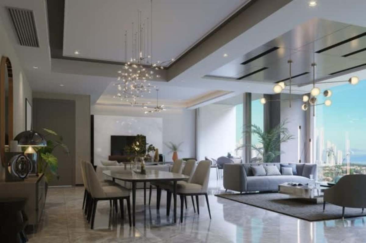 Master bedroom with large windows, ensuite bath, scenic view in PH The Ivy Santa Maria Panama