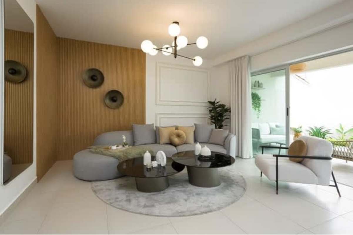 Modern large swimming pool with umbrellas lounge chairs residential Panama